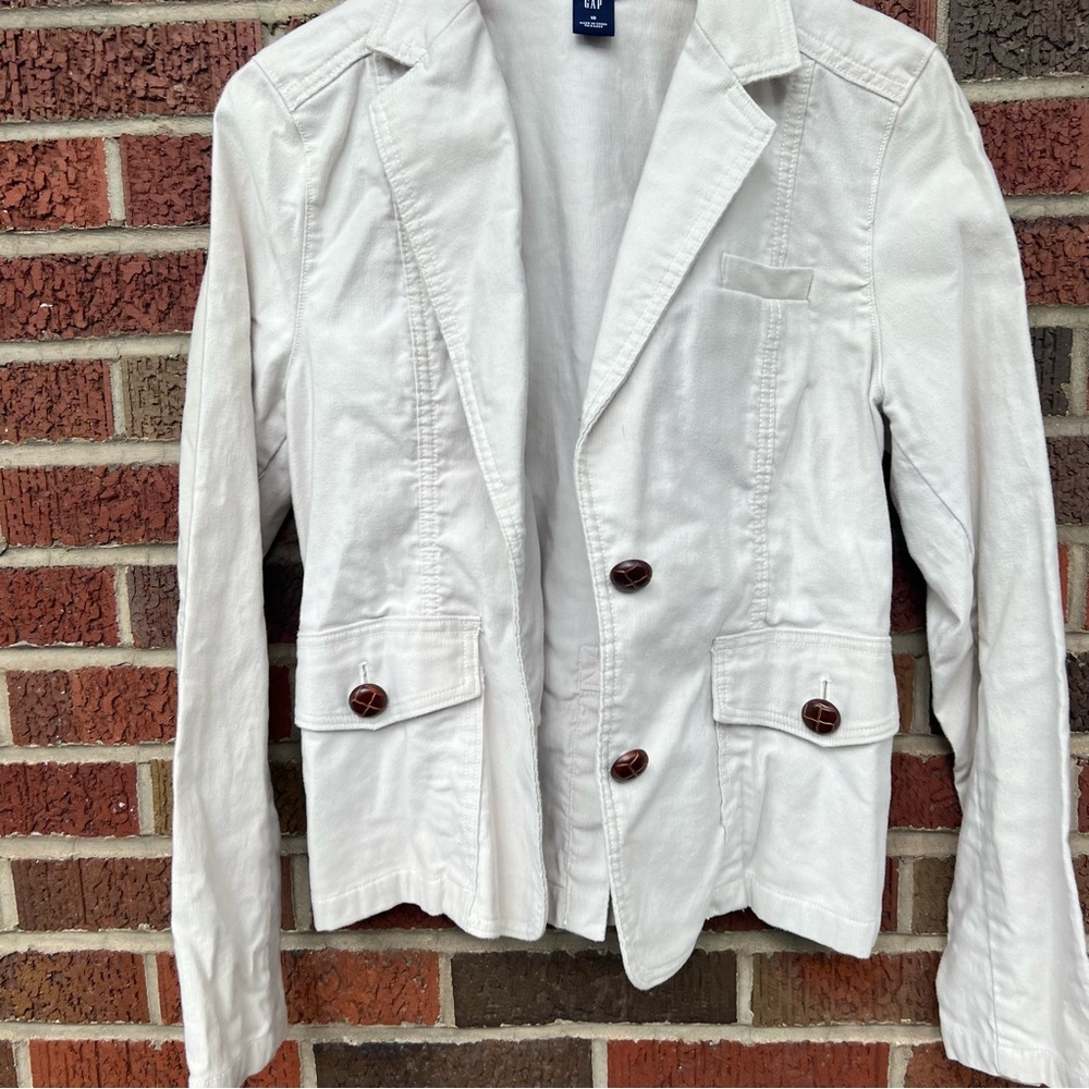 Gap Beige Linen Bamboo Button Collared Blazer Jac… - image 2